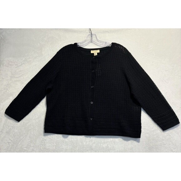 Appleseed's Crochet Button Up Crew Neck Cardigan 3/4 Sleeve Black Size 1X NWT - Picture 1 of 16